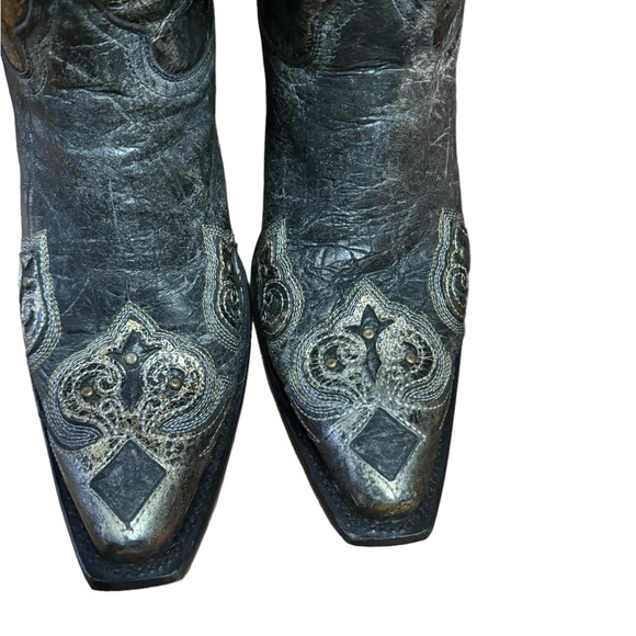 CORRAL WESTERN SNIP TOE DESTRESSED Black/Gray BOOTS Size 10 - Picture 5 of 16